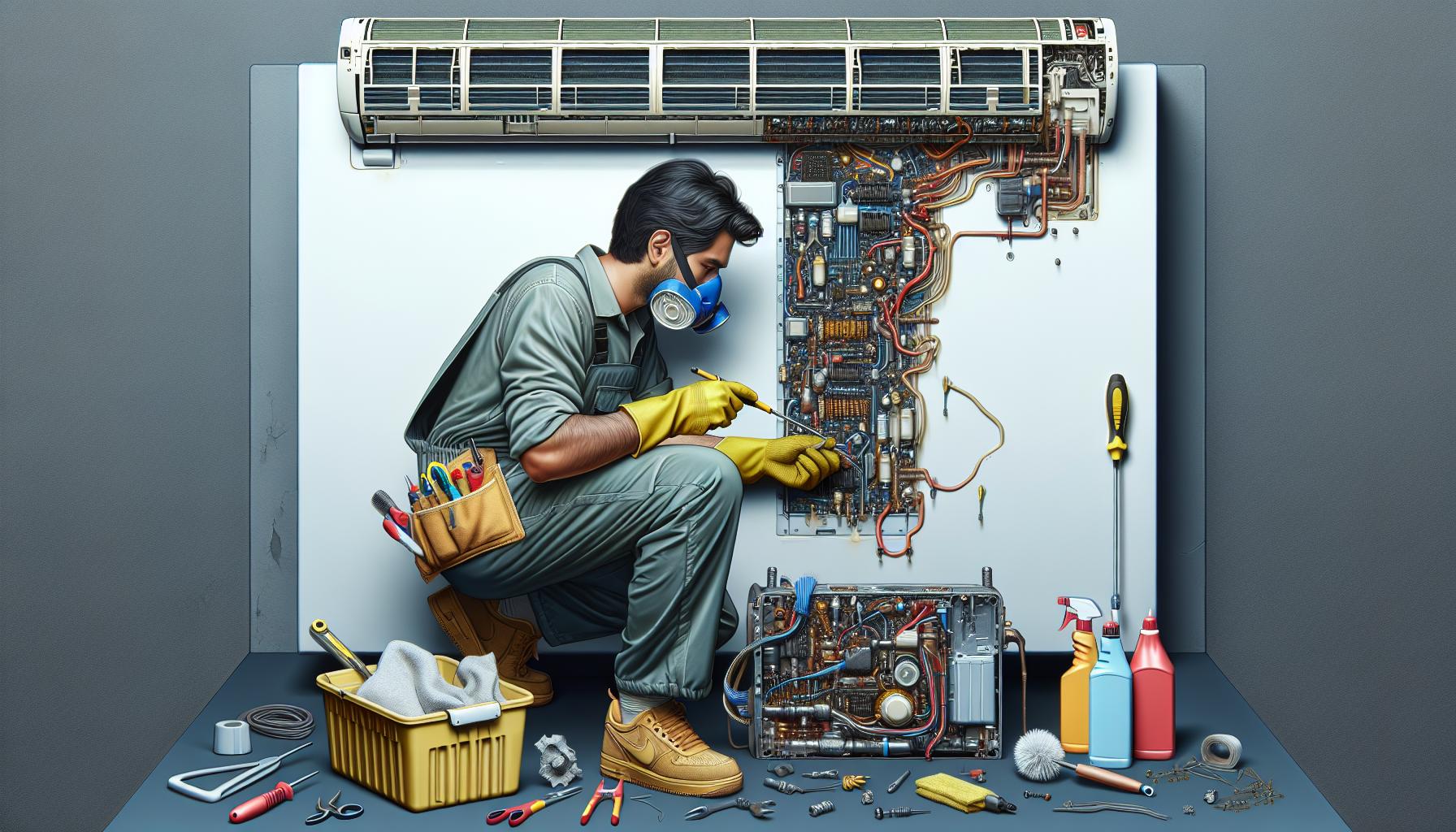 Electrician working on a circuit board repair.